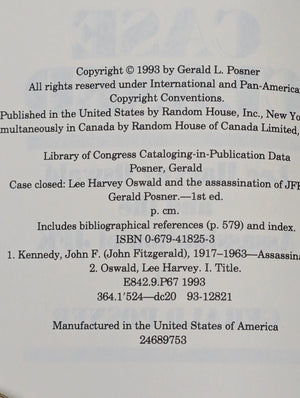 Case Closed: Lee Harvey Oswald and the Assassination of JFK by Gerald Posner (Signed First Edition, Second Printing), 1993 🇺🇸🔫🕵️♂️