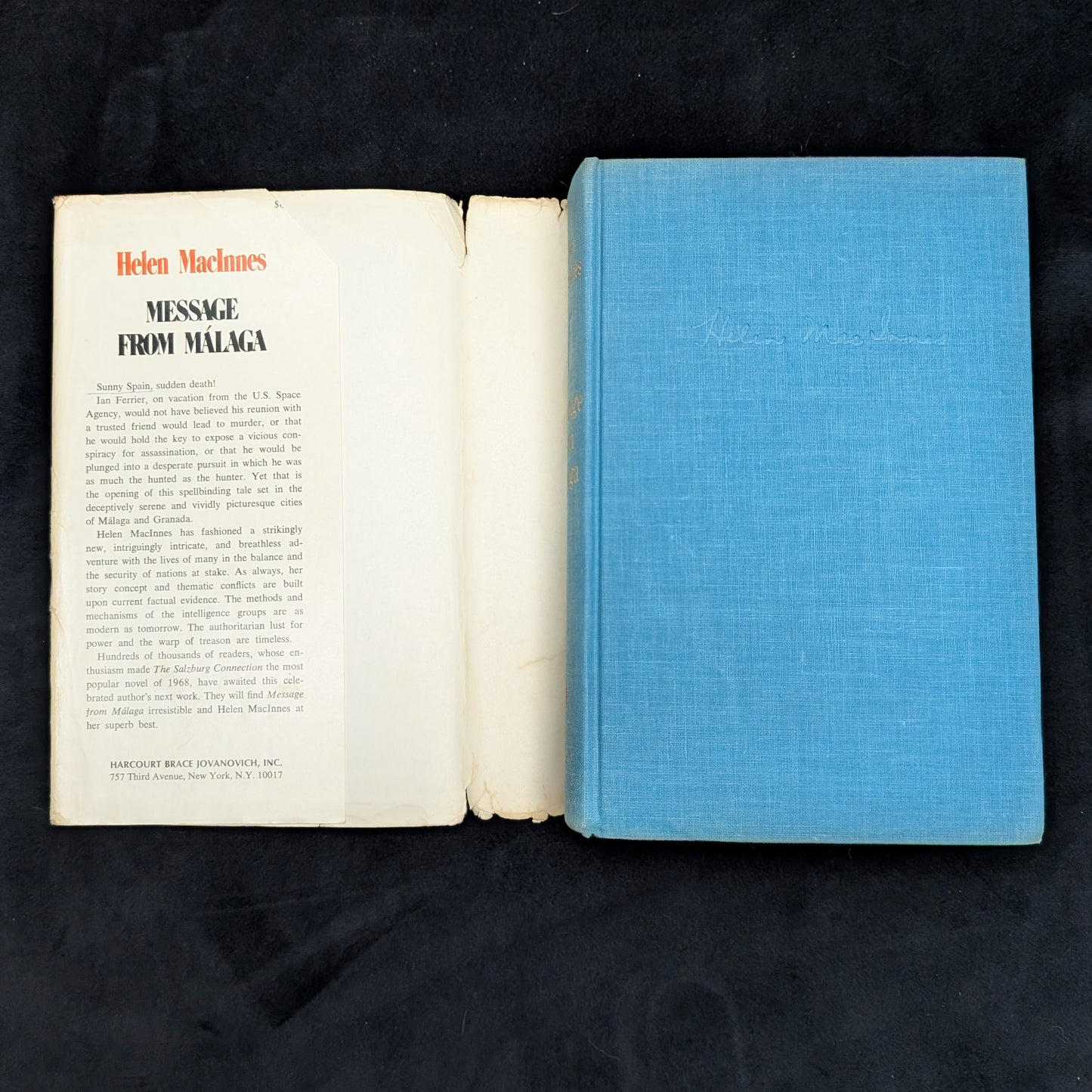 Message from Malaga by Helen MacInnes (First Edition with Inscription), 1971 🇪🇸🕵️♀️📜