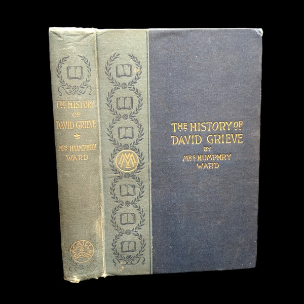 Two volumes of 'The History of David Grieve' by Mrs Humphry Ward, with hardcovers featuring ornate designs in gold and black.