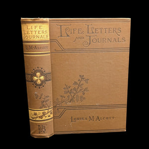 Cover of the book 'Life, Letters, and Journals' by Louisa May Alcott, showing the title and author's name, with decorative floral patterns.