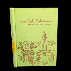 The image shows the cover of a book titled 'The New Tall Tales Part One' with an illustration of a character and animals.