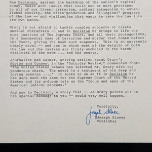 Decision by Allen Drury (Signed Limited First Edition), 1983 ⚖️🇺🇸🏛️