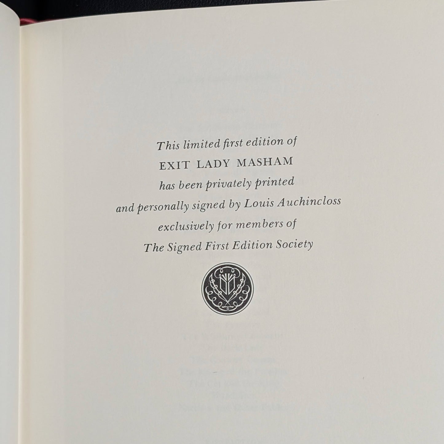 Exit Lady Masham by Louis Auchincloss (RARE, SIGNED LIMITED FIRST EDITION), 1983 📜✍️👑
