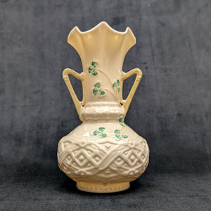Vintage Belleek Porcelain "Claddagh" Shamrock Vase – Hand-Painted, Green Mark (Ireland), c. 1970 ☘️🇮🇪🏺