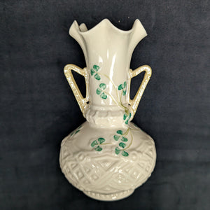 Vintage Belleek Porcelain "Claddagh" Shamrock Vase – Hand-Painted, Green Mark (Ireland), c. 1970 ☘️🇮🇪🏺