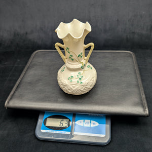 Vintage Belleek Porcelain "Claddagh" Shamrock Vase – Hand-Painted, Green Mark (Ireland), c. 1970 ☘️🇮🇪🏺