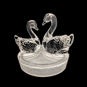 RCR Lead Crystal Swan Pair Sculpture – 24% Lead Crystal, Clear & Frosted Base (Italy), c. 1980 💖💐🇪🇸