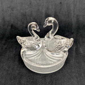 RCR Lead Crystal Swan Pair Sculpture – 24% Lead Crystal, Clear & Frosted Base (Italy), c. 1980 💖💐🇪🇸