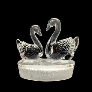 RCR Lead Crystal Swan Pair Sculpture – 24% Lead Crystal, Clear & Frosted Base (Italy), c. 1980 💖💐🇪🇸