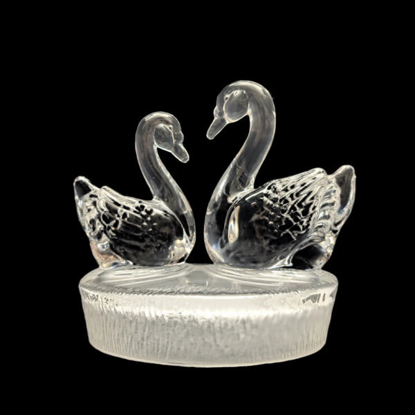 RCR Lead Crystal Swan Pair Sculpture – 24% Lead Crystal, Clear & Frosted Base (Italy), c. 1980 💖💐🇪🇸