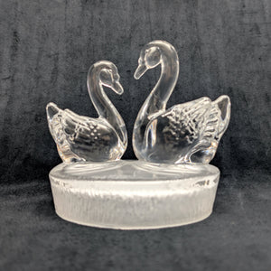 RCR Lead Crystal Swan Pair Sculpture – 24% Lead Crystal, Clear & Frosted Base (Italy), c. 1980 💖💐🇪🇸