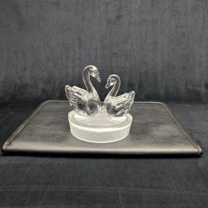 RCR Lead Crystal Swan Pair Sculpture – 24% Lead Crystal, Clear & Frosted Base (Italy), c. 1980 💖💐🇪🇸