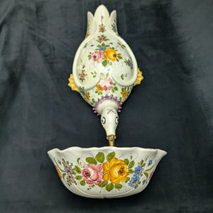 Vintage Italian Hand-Painted Swan Wall Fountain/Planter – Two-Piece Floral Ceramic Set (ITALY), c. 1960 🦢🇮🇹🌸