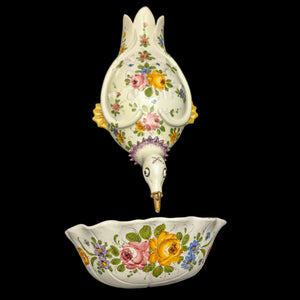 Vintage Italian Hand-Painted Swan Wall Fountain/Planter – Two-Piece Floral Ceramic Set (ITALY), c. 1960 🦢🇮🇹🌸