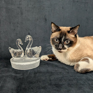 RCR Lead Crystal Swan Pair Sculpture – 24% Lead Crystal, Clear & Frosted Base (Italy), c. 1980 💖💐🇪🇸