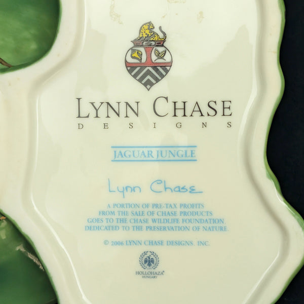 Lynn Chase Designs Serving Tray – "Jaguar Jungle" Porcelain, Two-Piece Wildlife Leaf Set (Hungary), c. 2006 🐆🌿✨