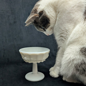 Vintage Milchglas Bonbonschale mit Sockel (Grapevine, unbekannter Hersteller)