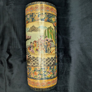 Large Chinese Export Umbrella Stand (RARE SIZE) – Satsuma Style Scenic Porcelain, Hand-Painted, c. 1950 🎨⛩️👑