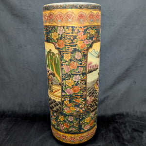 Large Chinese Export Umbrella Stand (RARE SIZE) – Satsuma Style Scenic Porcelain, Hand-Painted, c. 1950 🎨⛩️👑