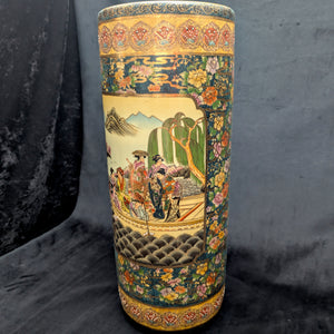 Large Chinese Export Umbrella Stand (RARE SIZE) – Satsuma Style Scenic Porcelain, Hand-Painted, c. 1950 🎨⛩️👑
