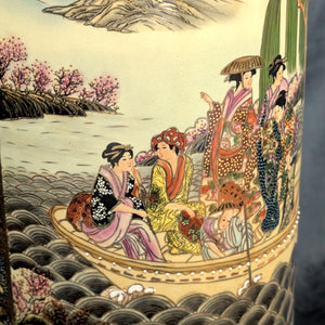 Large Chinese Export Umbrella Stand (RARE SIZE) – Satsuma Style Scenic Porcelain, Hand-Painted, c. 1950 🎨⛩️👑