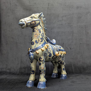 Decorative Porcelain Horse by A RISE – Blue & White Chinoiserie with Gold Gilt (RARE Mark), c. 1960 🐴💙👑