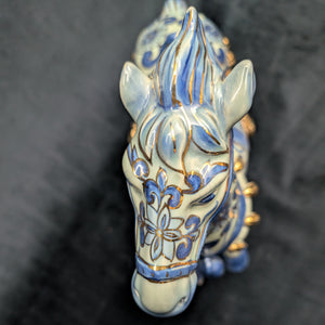 Decorative Porcelain Horse by A RISE – Blue & White Chinoiserie with Gold Gilt (RARE Mark), c. 1960 🐴💙👑