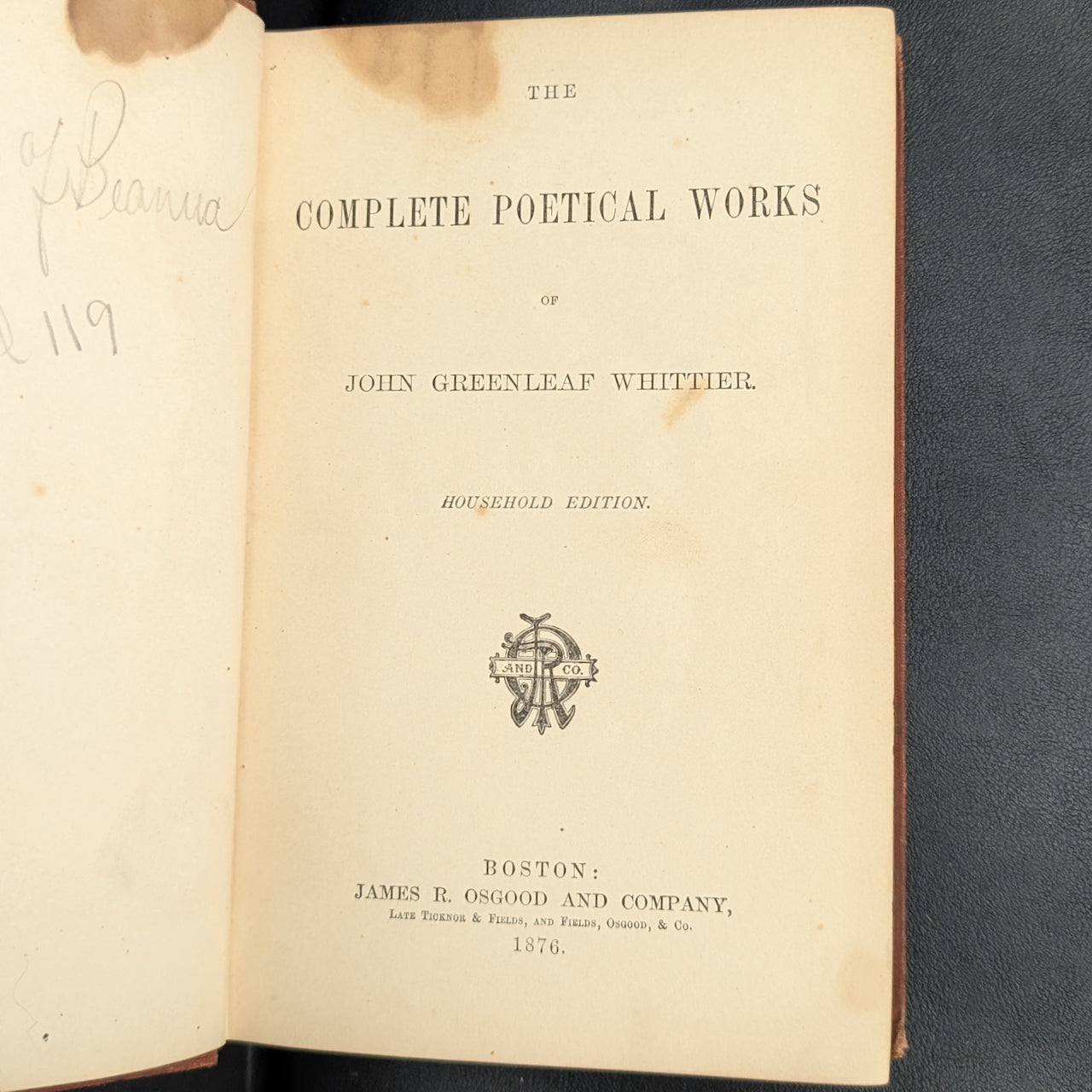 The Complete Poetical Works Of John Greenleaf Whittier, Household Edition, 1876