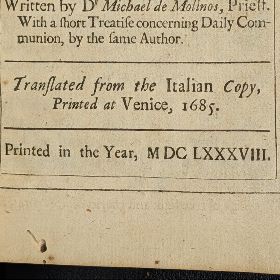 The Spiritual Guide by Michael de Molinos (Extremely Rare First English Edition), 1688 📖✝️🕊️