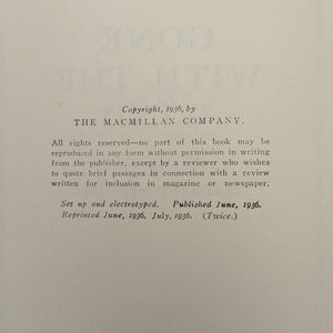 Gone with the Wind by Margaret Mitchell (Fifth Printing, July 1936), First Edition State 🏛️📜🇺🇸
