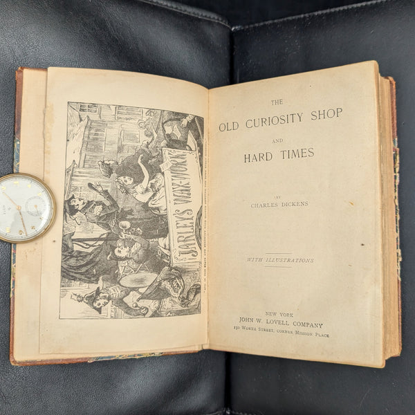 The Old Curiosity Shop and Hard Times by Charles Dickens (Leather and Marbled Paper), c. 1890 📜🇬🇧🕰️