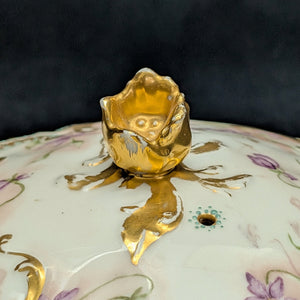 Antique Limoges Covered Butter Dish – A. Lanternier & Co. Mark, Hand-Painted Floral & Gilt (France), c. 1895 🇫🇷👑✨