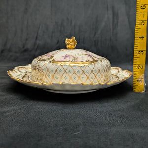 Antique Limoges Covered Butter Dish – A. Lanternier & Co. Mark, Hand-Painted Floral & Gilt (France), c. 1895 🇫🇷👑✨