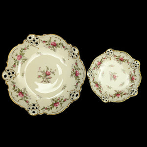 Antique Rosenthal Serving Set – Molière Moosrose Pattern, Perforated Gilt Plates (Germany), c. 1930 🌹👑🇩🇪