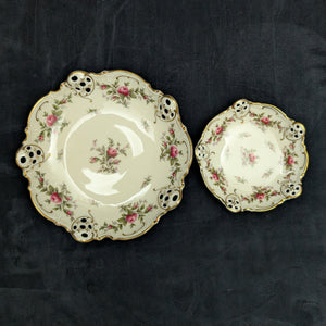 Antique Rosenthal Serving Set – Molière Moosrose Pattern, Perforated Gilt Plates (Germany), c. 1930 🌹👑🇩🇪