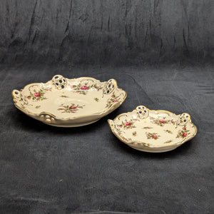 Antique Rosenthal Serving Set – Molière Moosrose Pattern, Perforated Gilt Plates (Germany), c. 1930 🌹👑🇩🇪