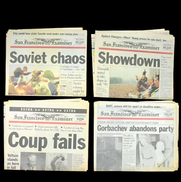Sequential Newspaper Set (San Francisco Examiner) - Collapse of the Soviet Union & August Coup, Aug 19–25, 1991 🇷🇺📰❌