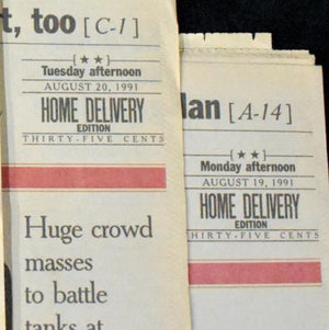 Sequential Newspaper Set (San Francisco Examiner) - Collapse of the Soviet Union & August Coup, Aug 19–25, 1991 🇷🇺📰❌