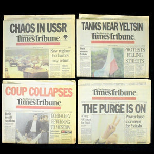 Sequential Newspaper Set (The Peninsula Times Tribune) - The 1991 Soviet August Coup, Aug 19–22, 1991 🇷🇺📰❌