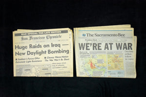 Paired Historical Newspapers (The Sacramento Bee & San Francisco Chronicle) - Outbreak of Operation Desert Storm, Jan 17, 1991 ⚔️📰🇺🇸
