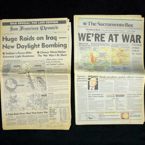 Paired Historical Newspapers (The Sacramento Bee & San Francisco Chronicle) - Outbreak of Operation Desert Storm, Jan 17, 1991 ⚔️📰🇺🇸