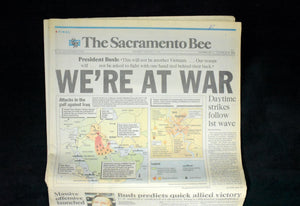 Paired Historical Newspapers (The Sacramento Bee & San Francisco Chronicle) - Outbreak of Operation Desert Storm, Jan 17, 1991 ⚔️📰🇺🇸