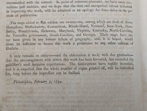 A New System of Modern Geography (Vol. I) by William Guthrie (First American Edition), 1794 📜🎨🇺🇸