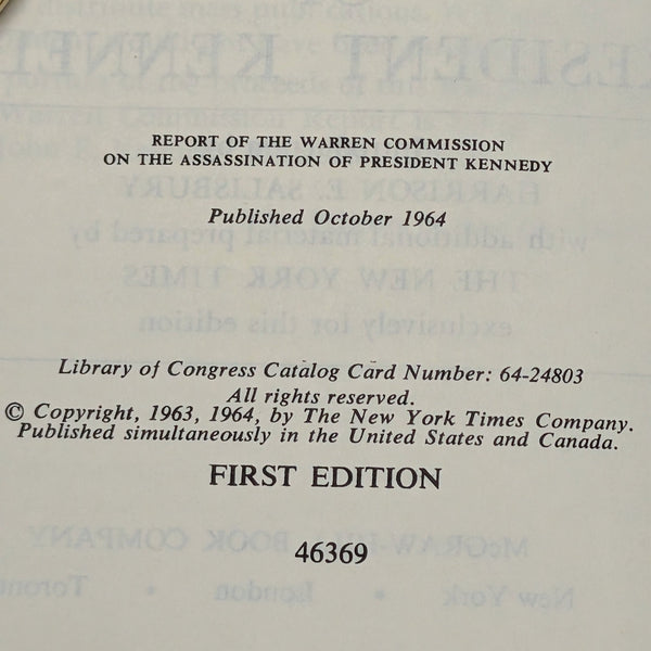 Report Of The Warren Commission On The Assassination Of President Kennedy (The New York Times Edition), First Edition, 1964 📜🏛️🇺🇸