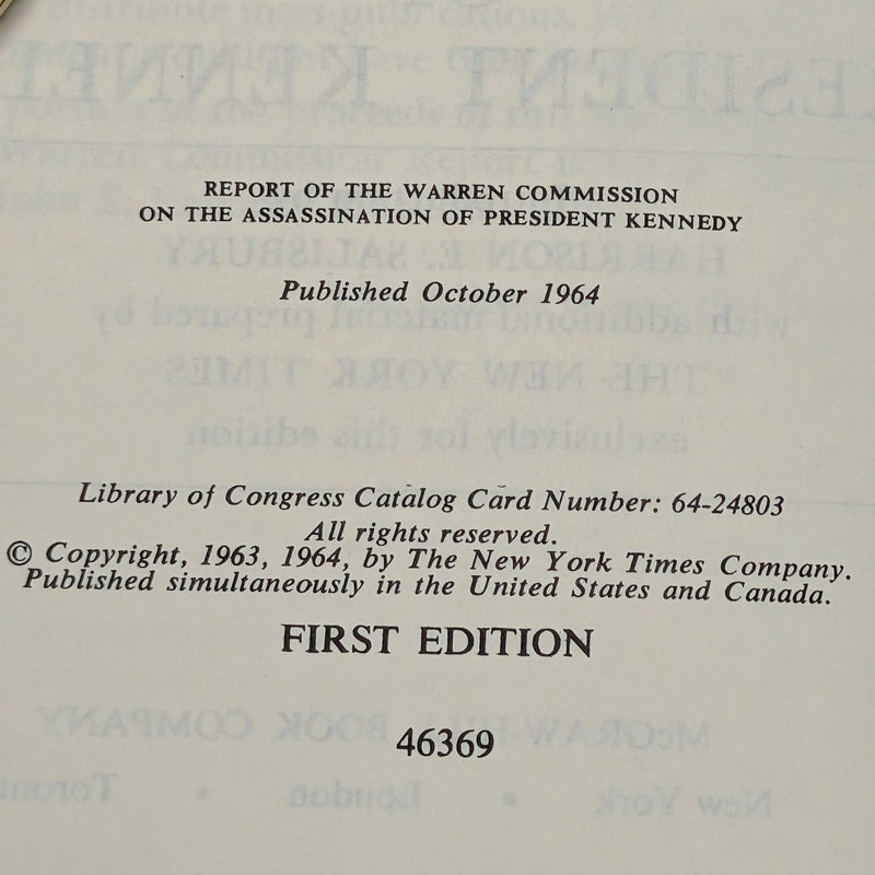 Report Of The Warren Commission On The Assassination Of President Kennedy (The New York Times Edition), First Edition, 1964 📜🏛️🇺🇸