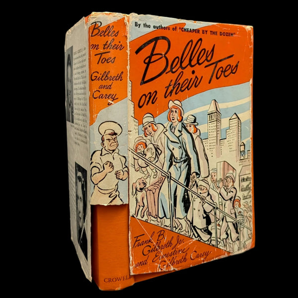 A used hardcover book titled 'Belles On Their Toes' by Frank Gilbreth Jr and Ernestine Gilbreth Carey with illustrations on the cover and spine.