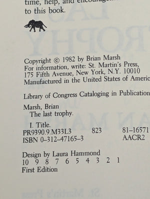 The Last Trophy by Brian Marsh (First Edition), 1982. 🦁📜🌿