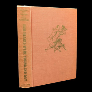 A hardcover book titled 'Our Hearts Were Young And Gay' by Cornelia Otis Skinner and Emily Kimbrough, with a green floral design on the cover.