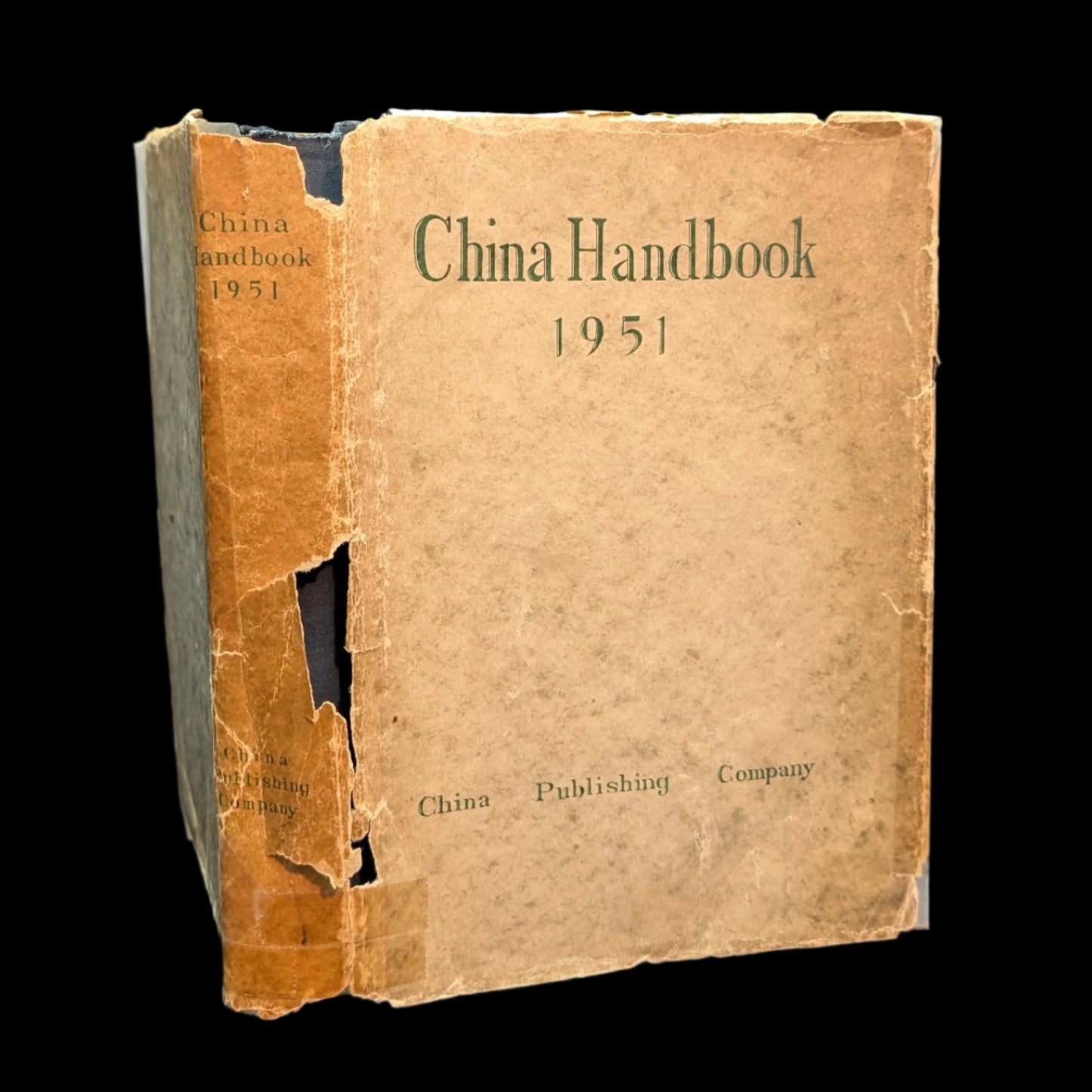 Worn cover of the 'China Handbook, China Yearbook, 1951' with the title and publisher information printed on the front.