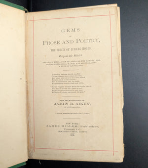 Gems of Prose and Poetry by James R. Aiken (First Edition), 1876 📜✨💎